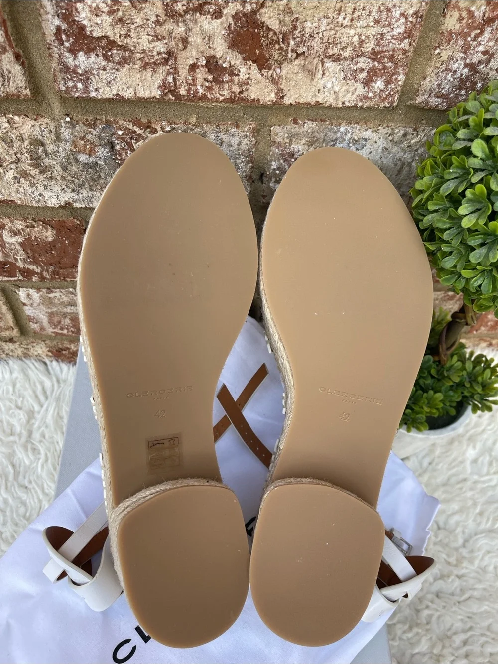 New Clergerie Elea Leather Espadrilles White Open Toe Sandals Sz. 42 US 11-11.5